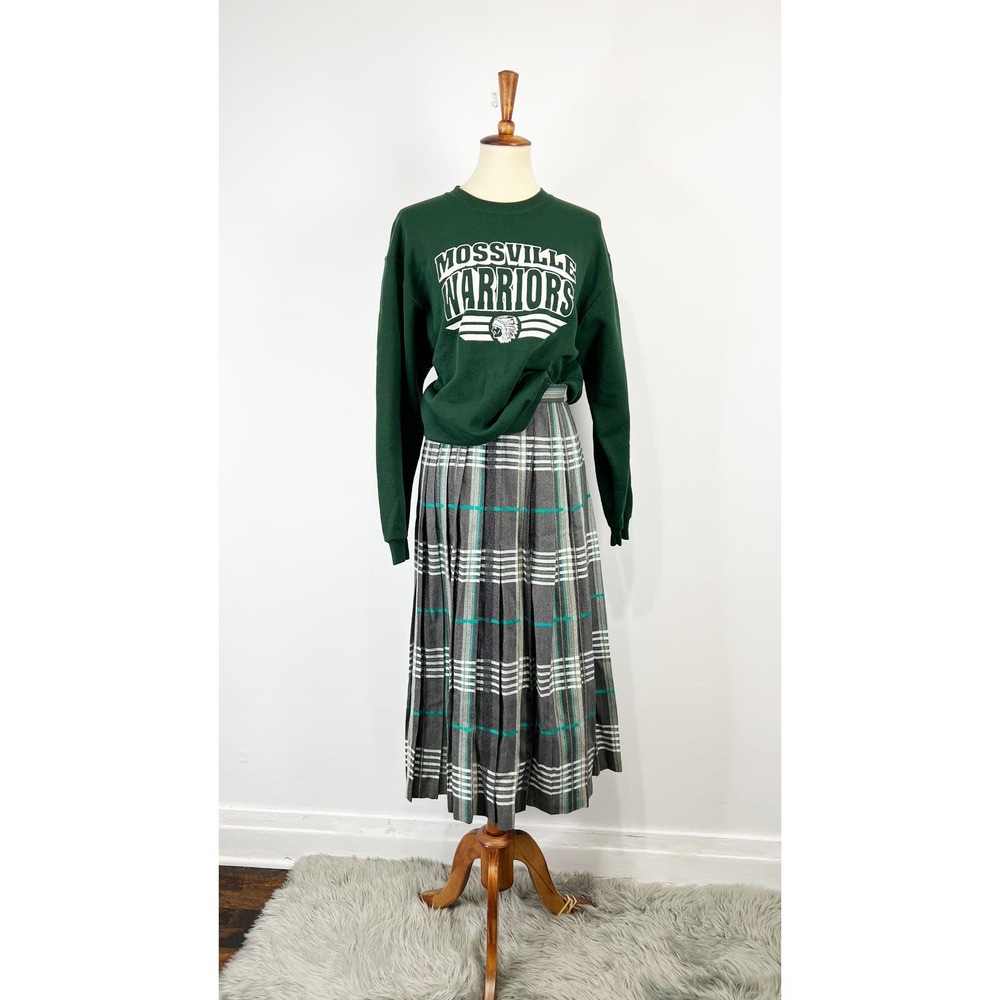 Vintage school sweater sweatshirt green and white Mossville Warriors Size Small - Picture 6 of 8